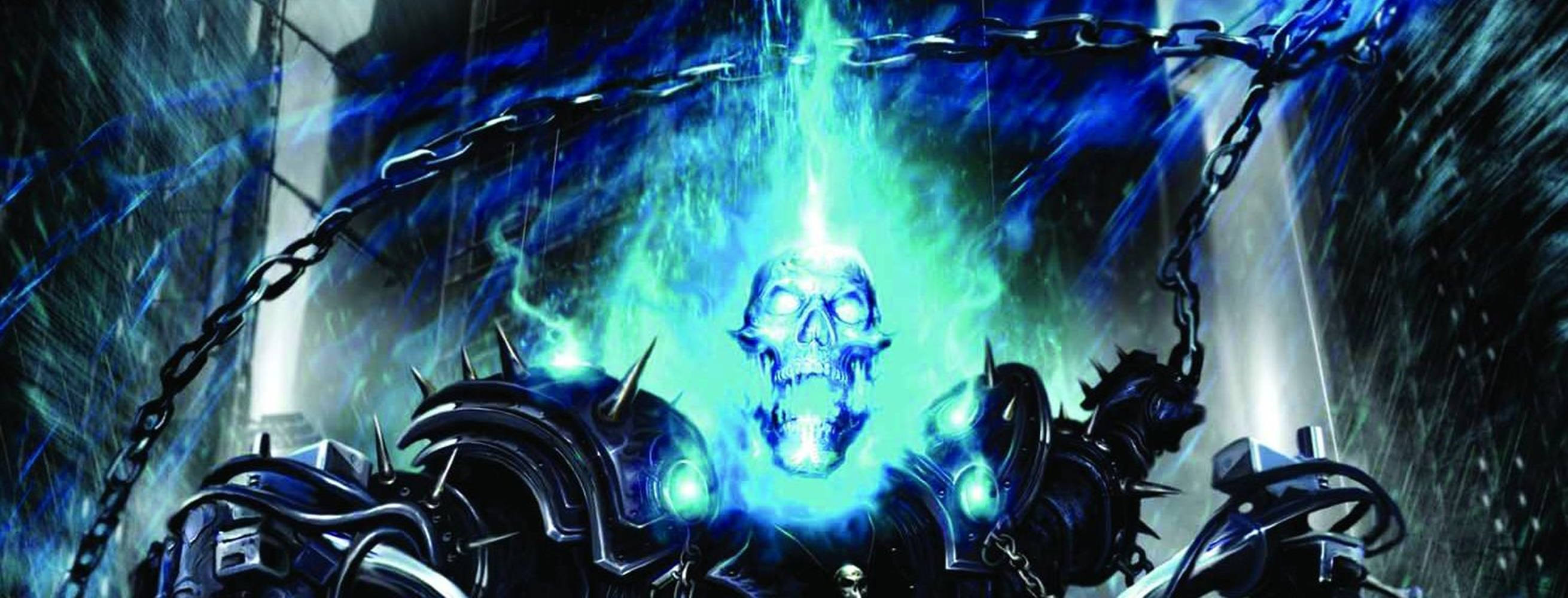 Blue Ghost Rider Exaggerated Skull Background