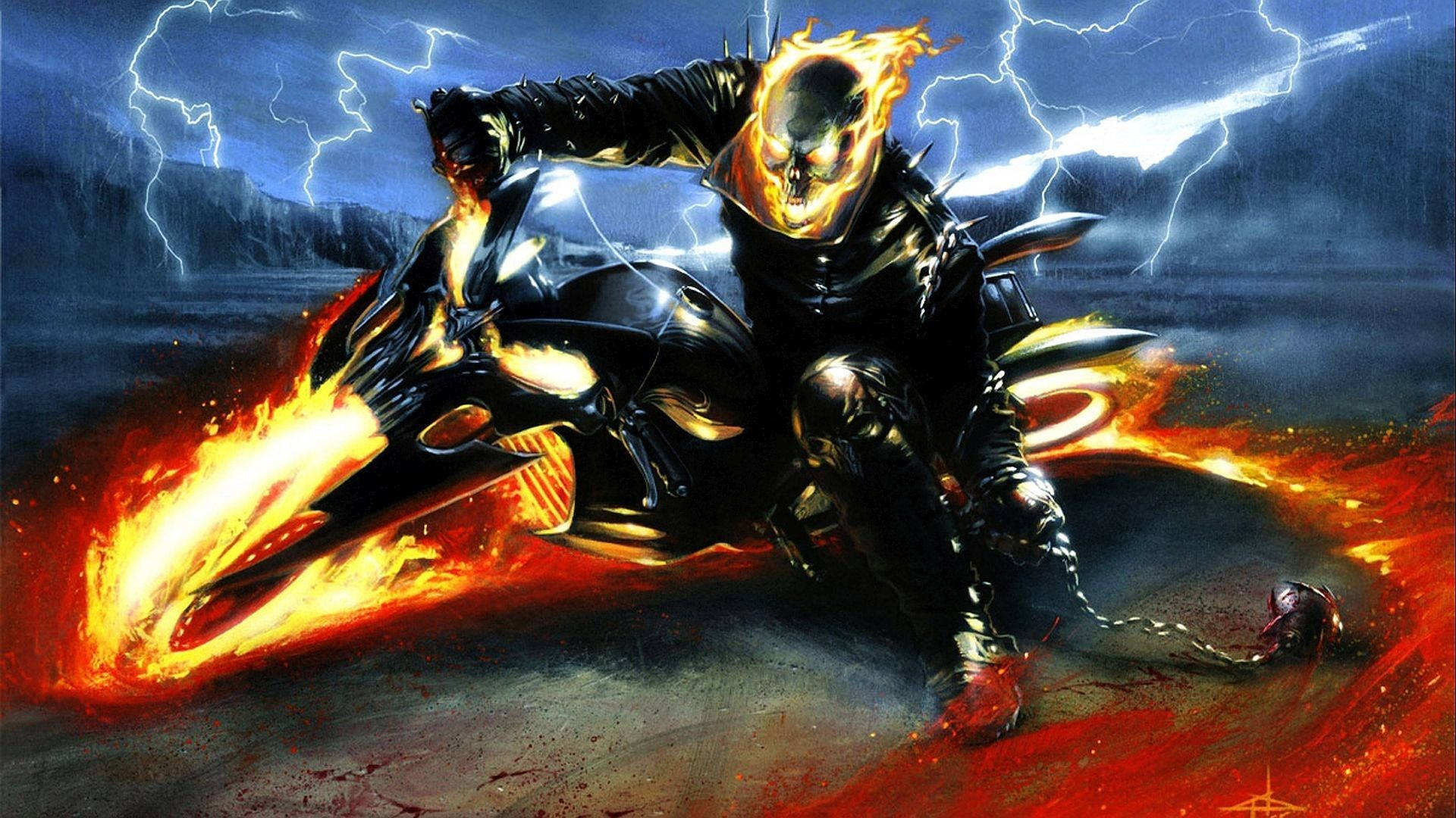 Blue Ghost Rider Lightning And Flame Background