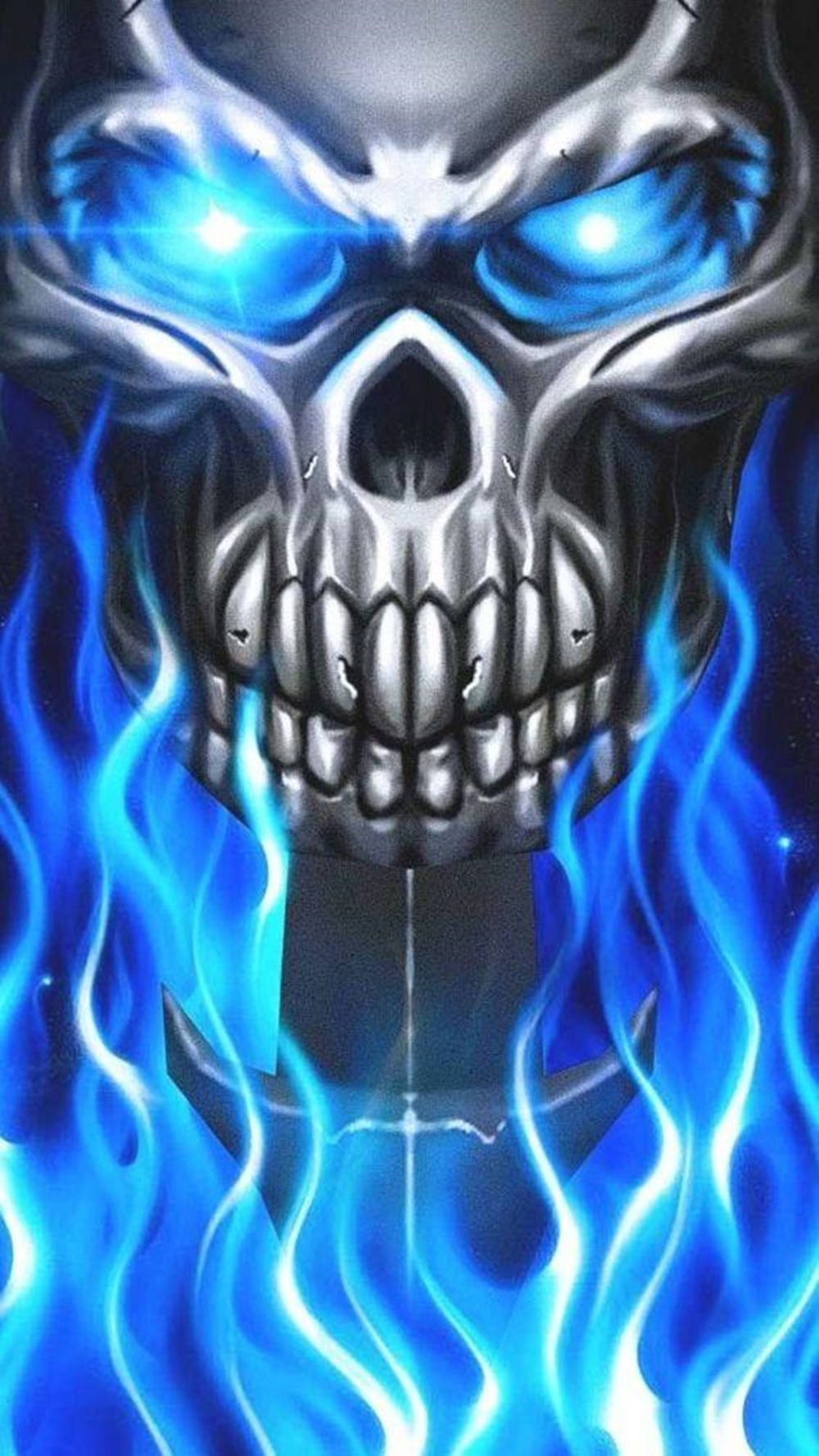 Download Blue Ghost Rider Metallic Skull Wallpaper 