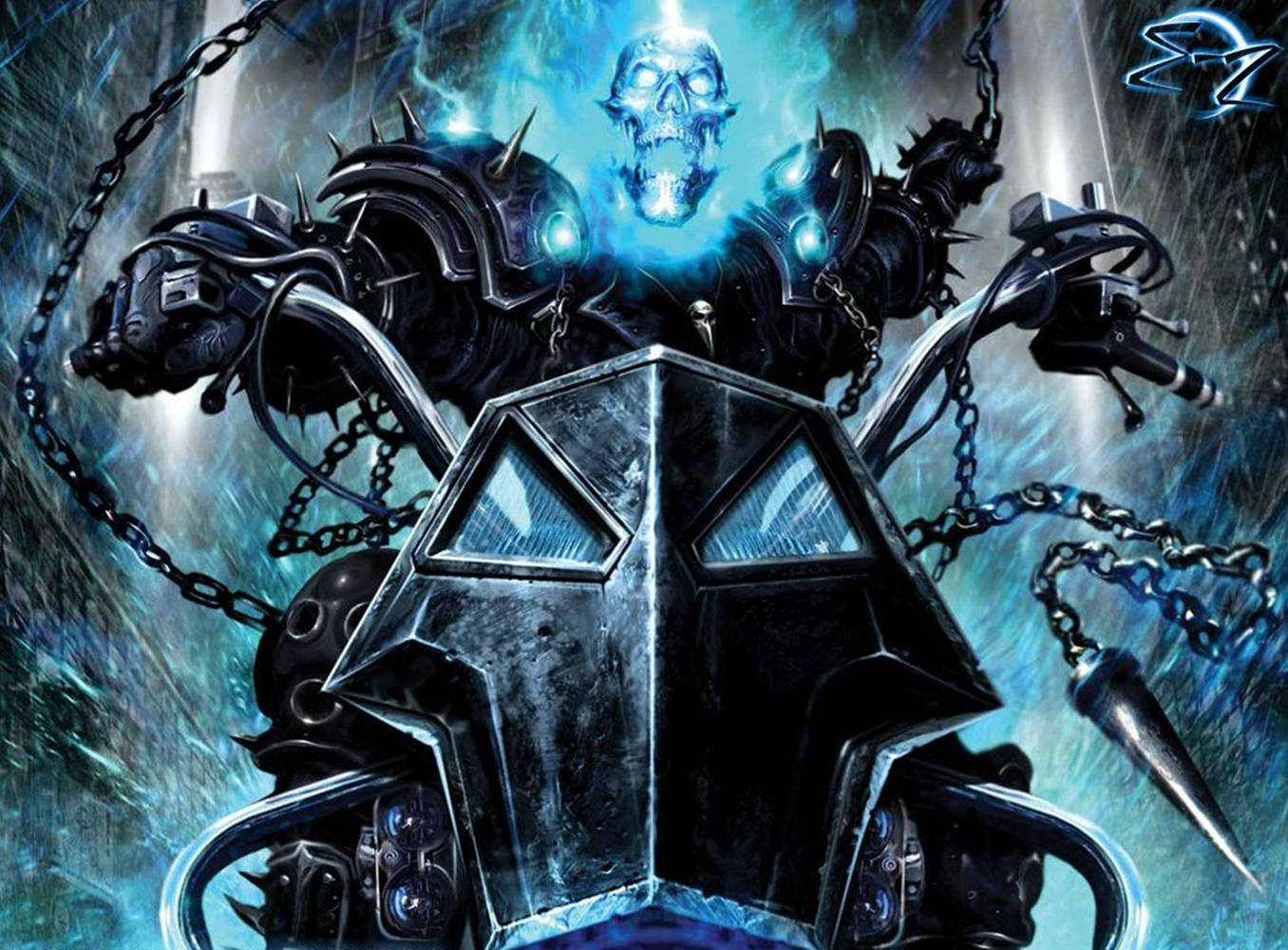 Blue Ghost Rider Riding Hell Cycle Background