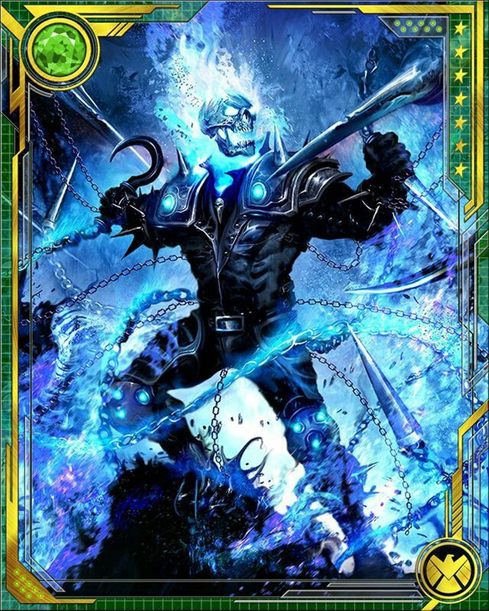 Blue Ghost Rider With A Green Frame Background