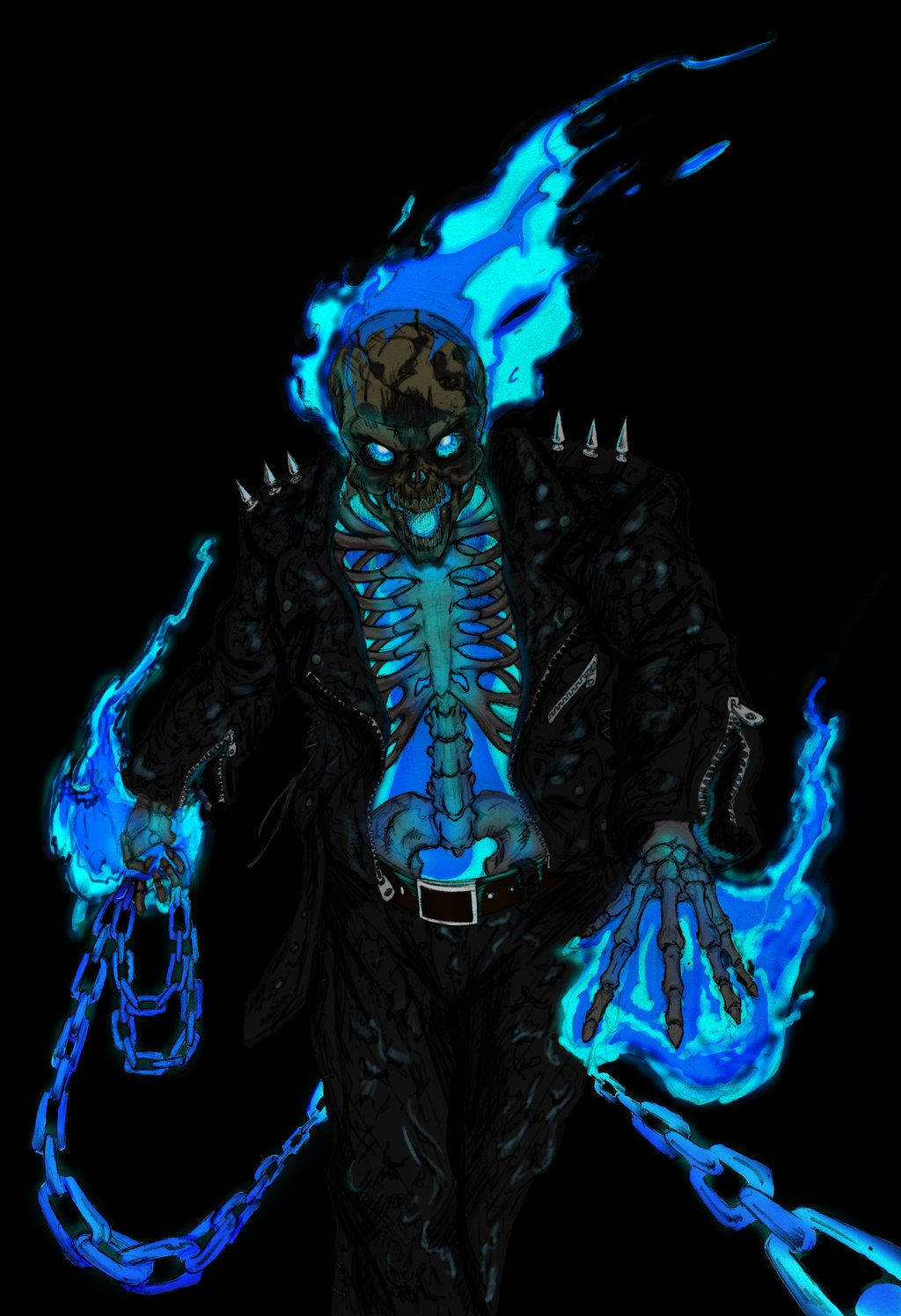 Blue Ghost Rider With Skeleton Body Background