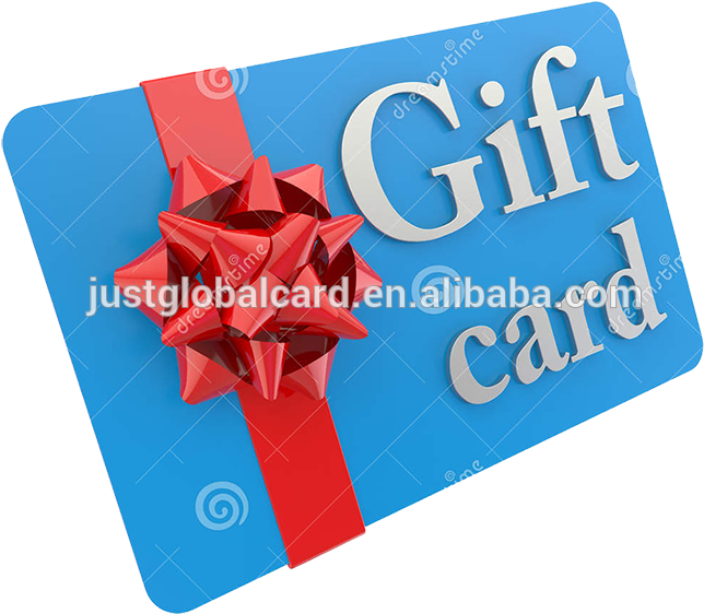 Blue Gift Card With Red Bow PNG