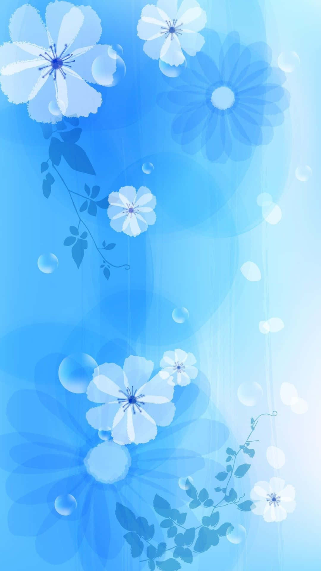 Blue Girly Flowers Leaves Wallpaper