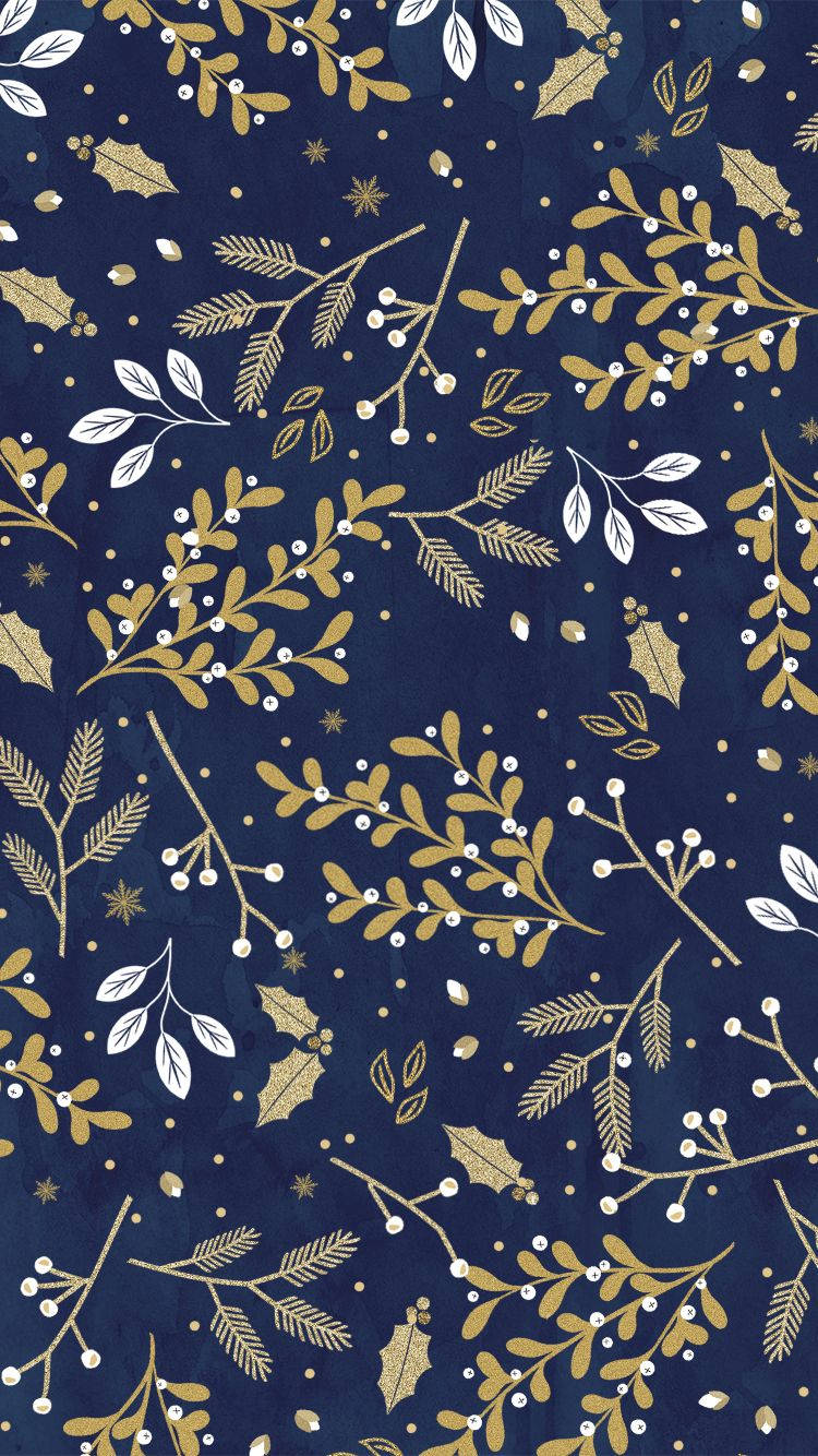 Blue Gold Holiday Pattern Wallpaper