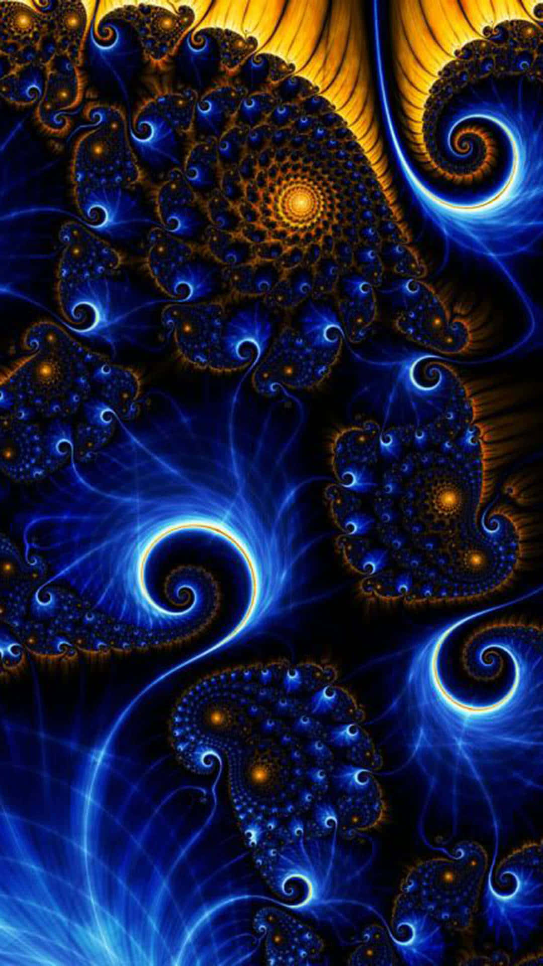Blue_ Golden_ Fractal_ Swirls_ Trippy_i Phone_ Background Wallpaper