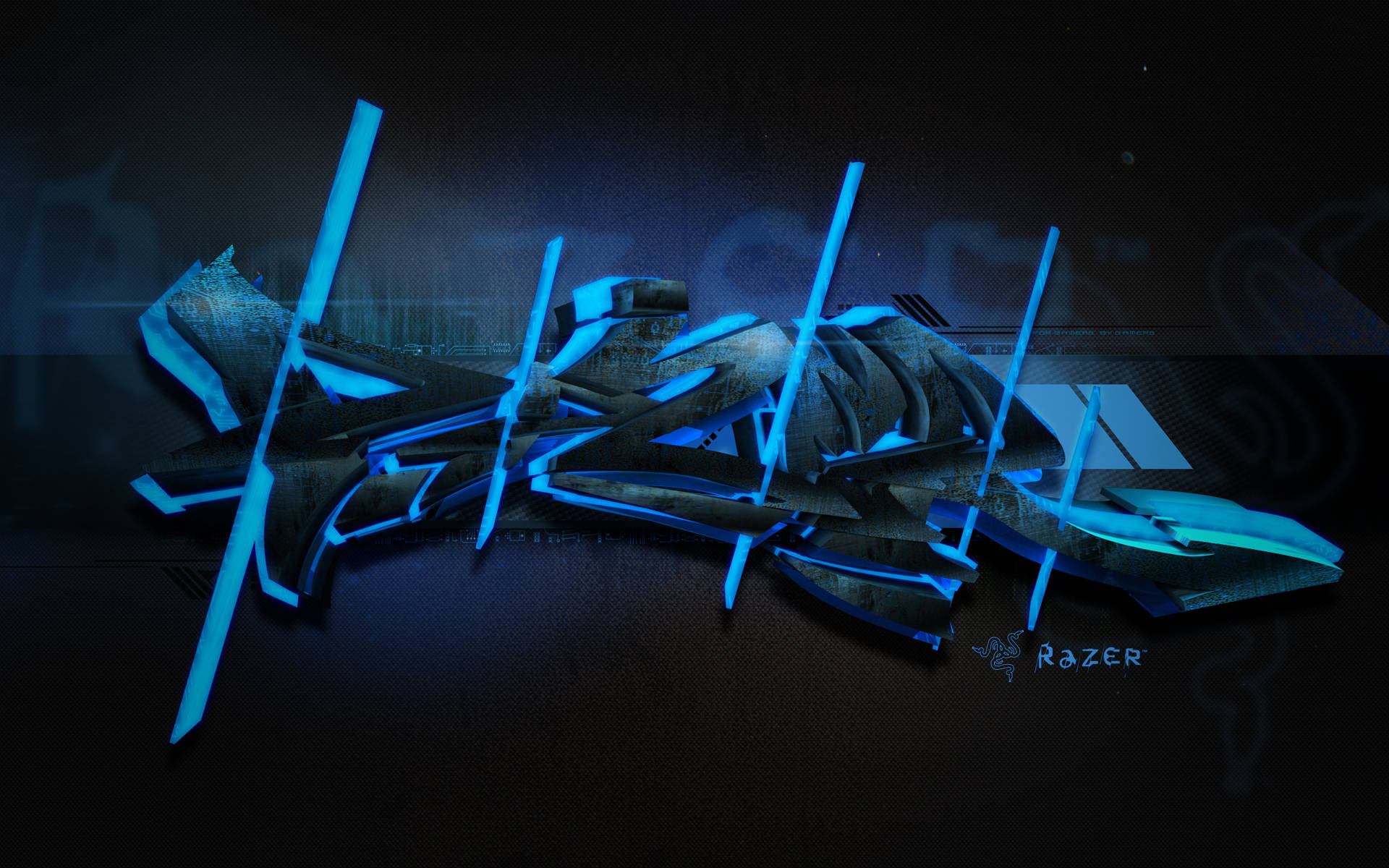 Blå Graffiti Razer PC Kunst Væg Tapet Wallpaper
