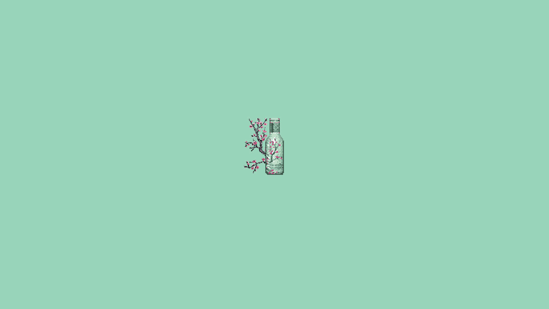 Blue Green Aesthetic Plant And Bottle Drawing Wallpaper