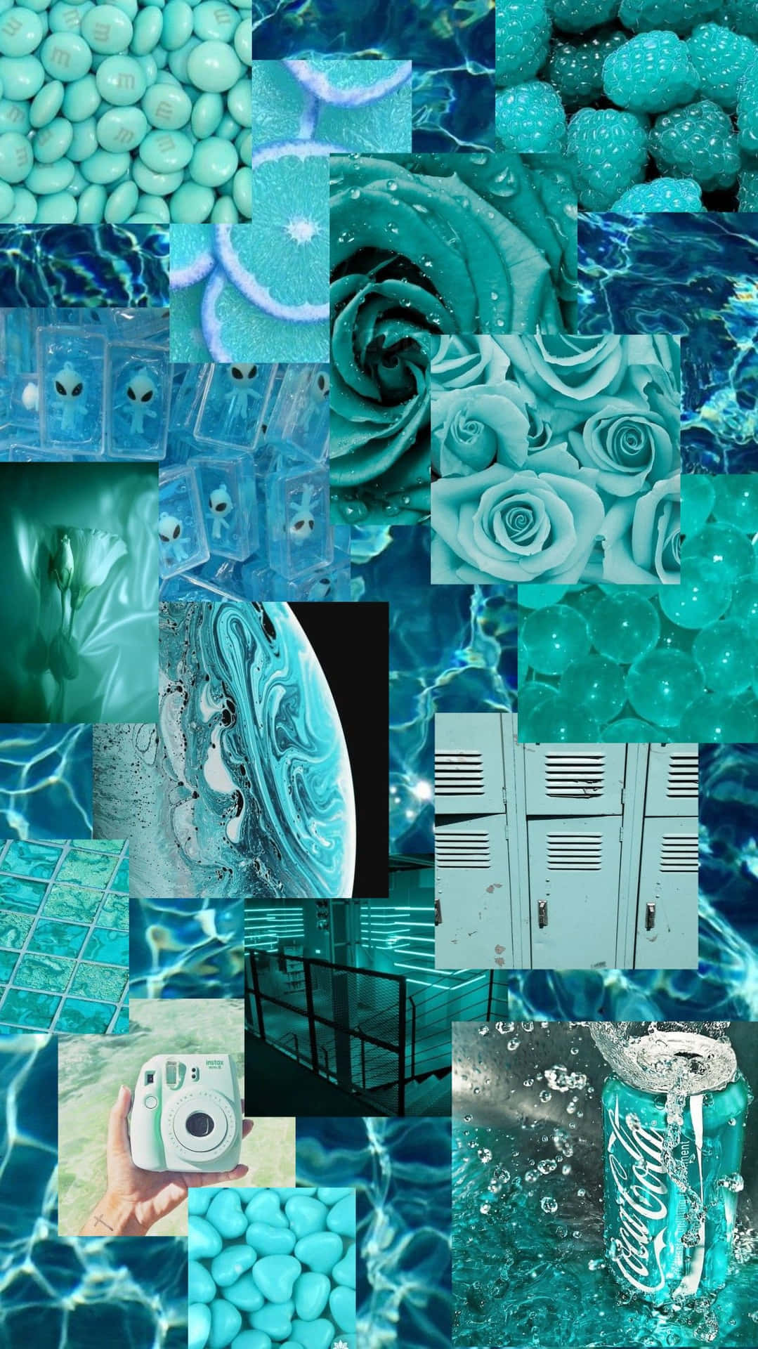 Blue Green Aesthetic Roses And Stones Wallpaper