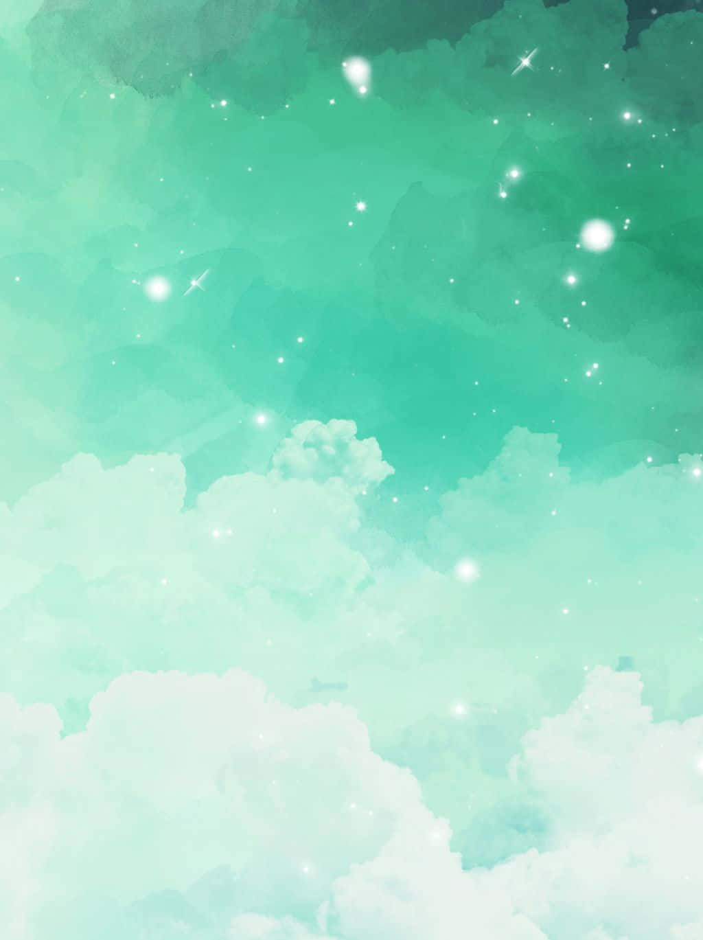 Blue Green Aesthetic Clouds Painting Wallpaper