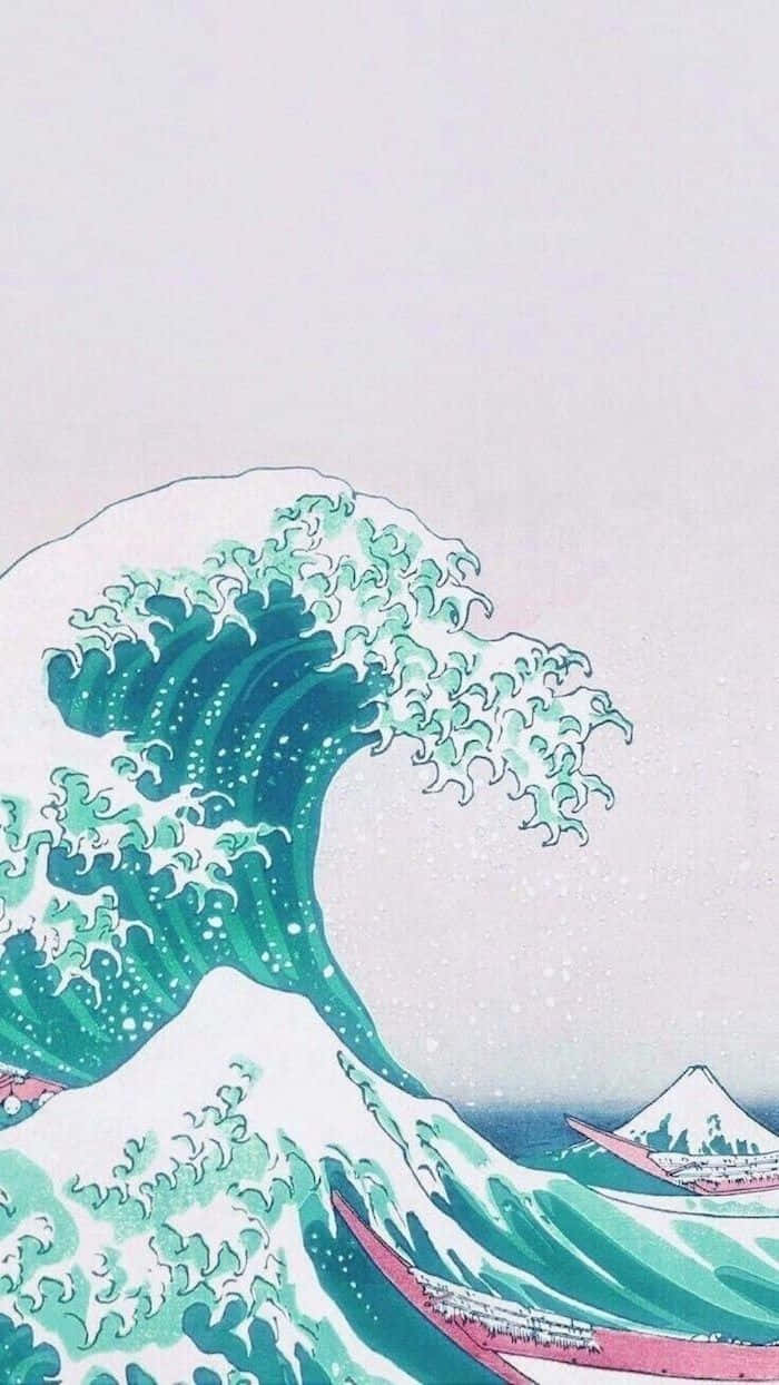 Blågrøn æstetisk japansk bølgemaleri Wallpaper