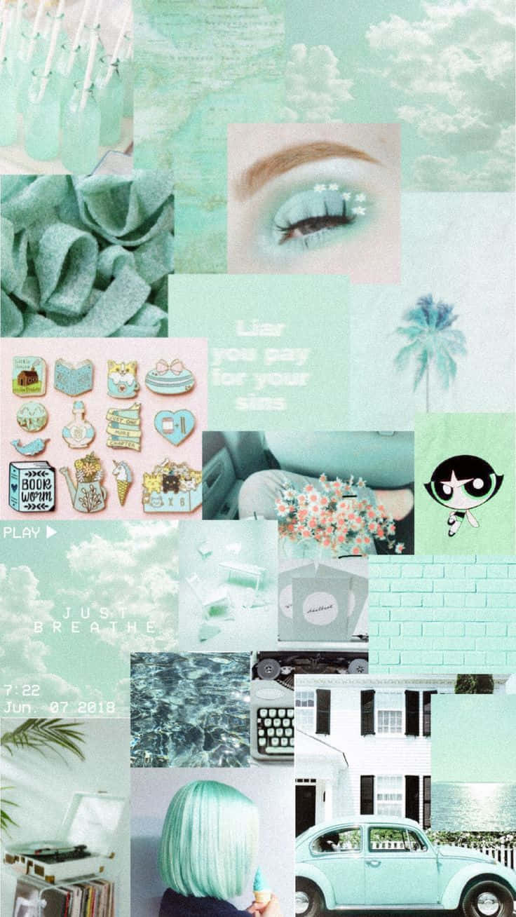Blue Green Aesthetic Collage Buttercup Hair Sky Wallpaper
