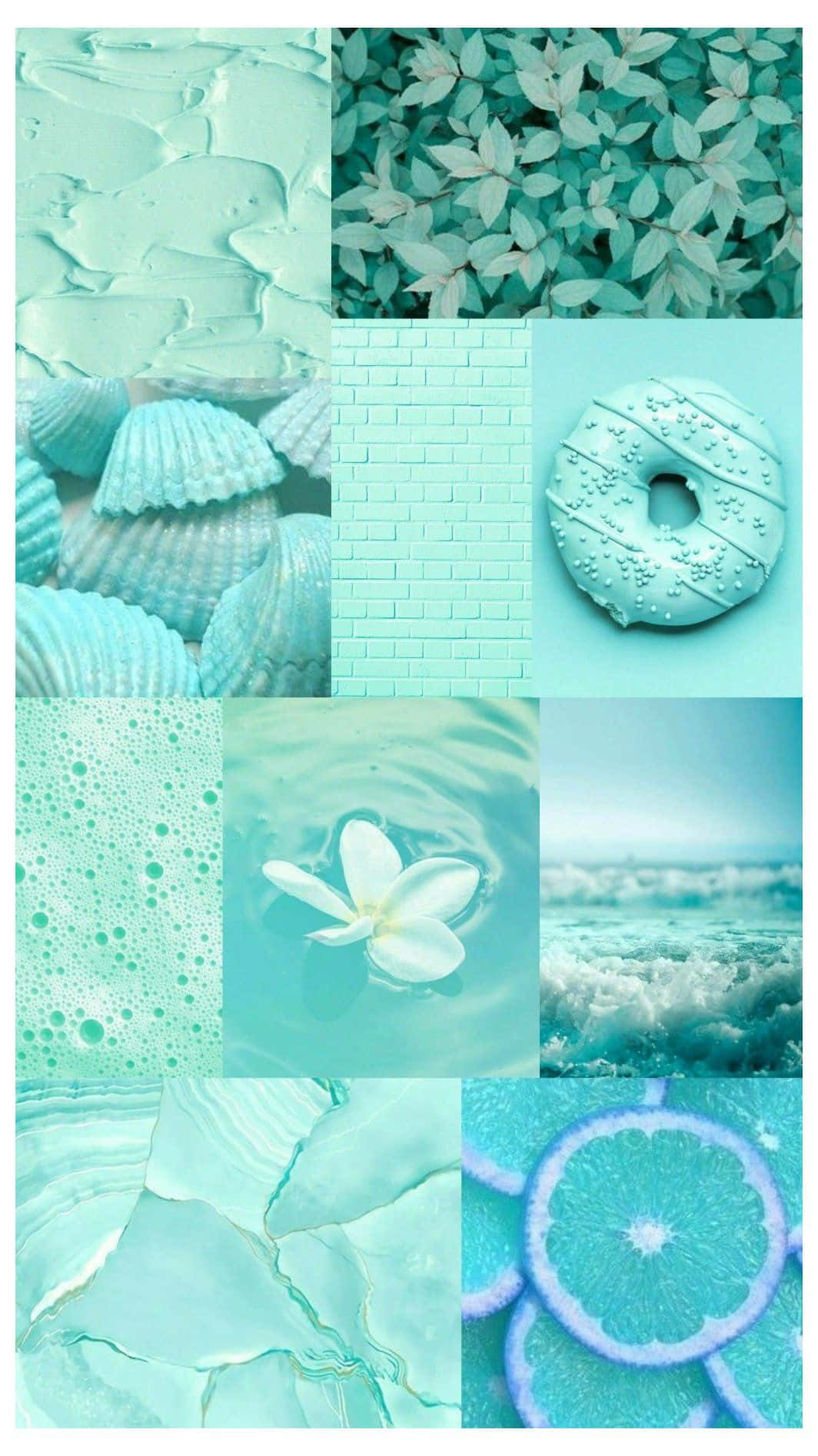 Collageestético En Tonos Azules Y Verdes Con Donas Y Rodaja De Limón. Fondo de pantalla