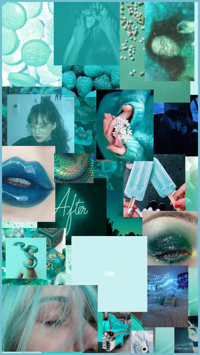 Blauesgrünes Ästhetisches Lippenstift-haar Wallpaper