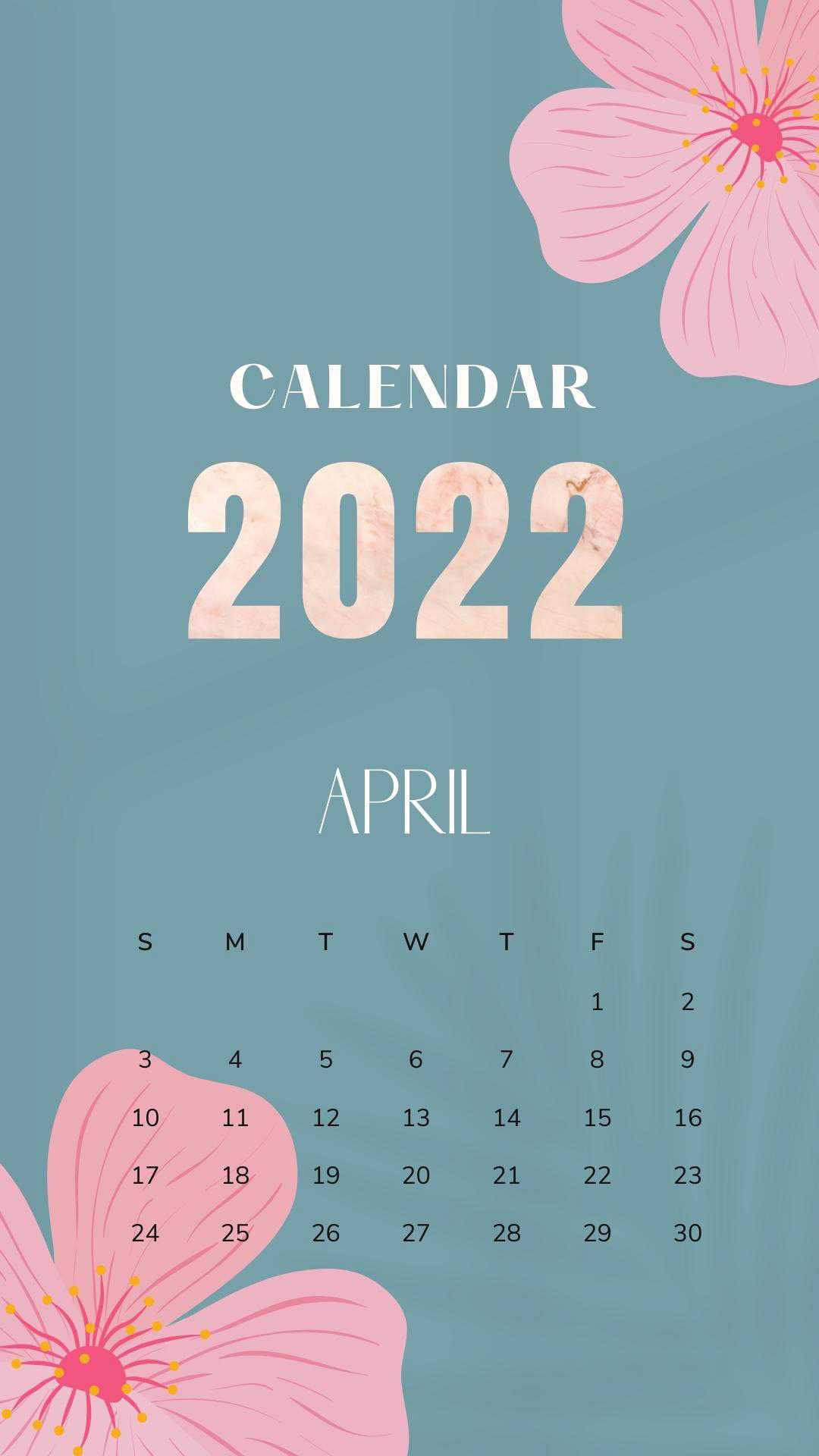 Blue Green April 2022 Calendar Background