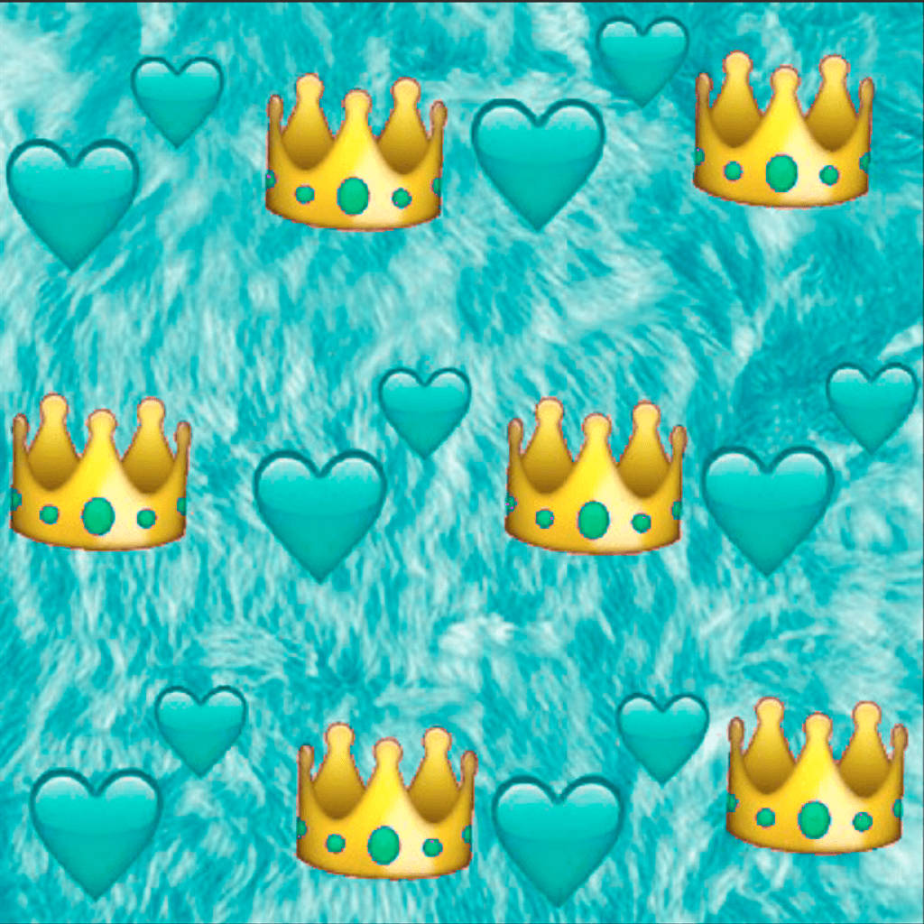 Blue Green Heart And Crown Emoji Wallpaper