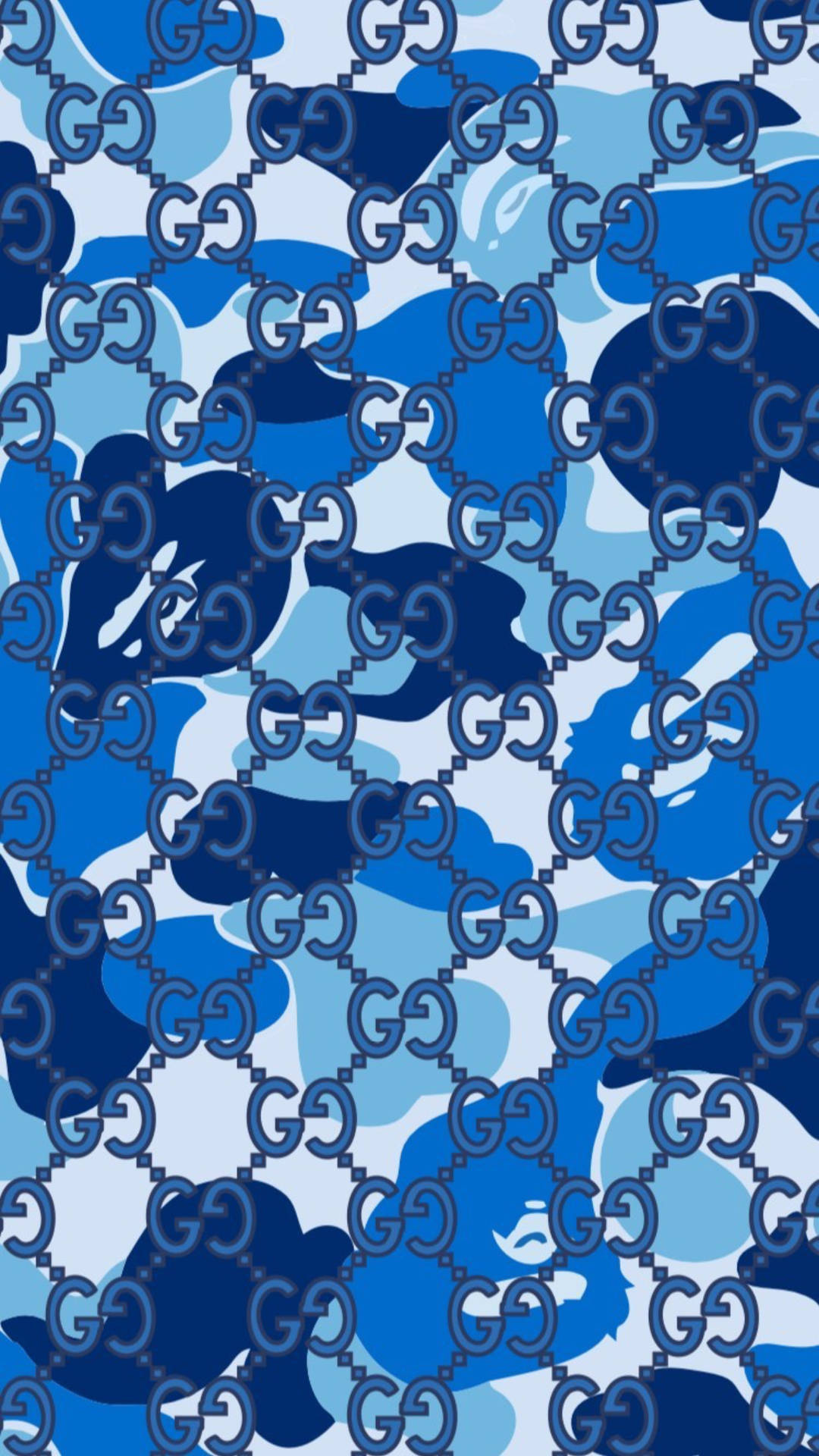 Blå Gucci Designer Logo Abstract Art Tapet Wallpaper