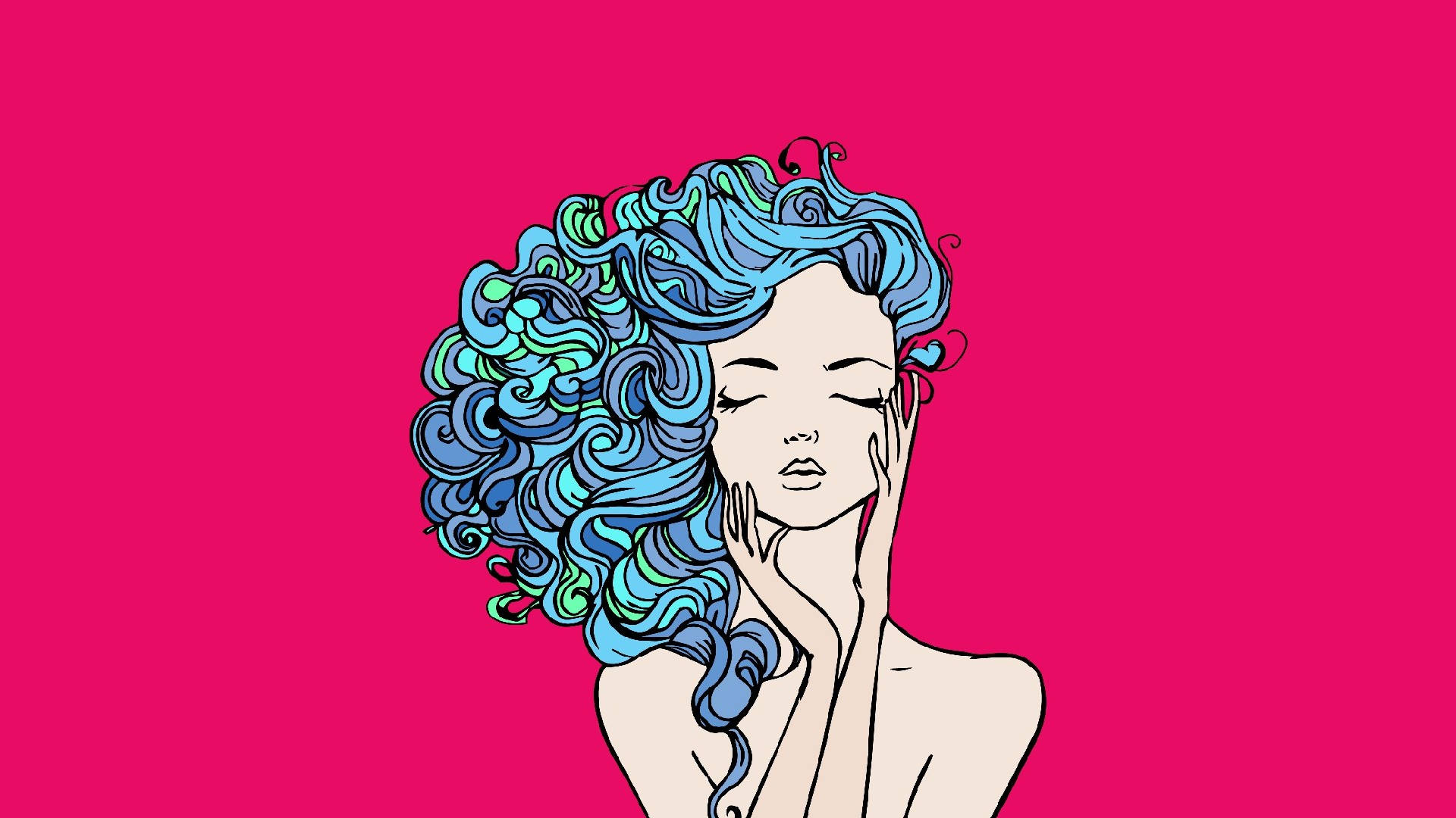 Blue Hair Woman Art Drawing Wallpaper