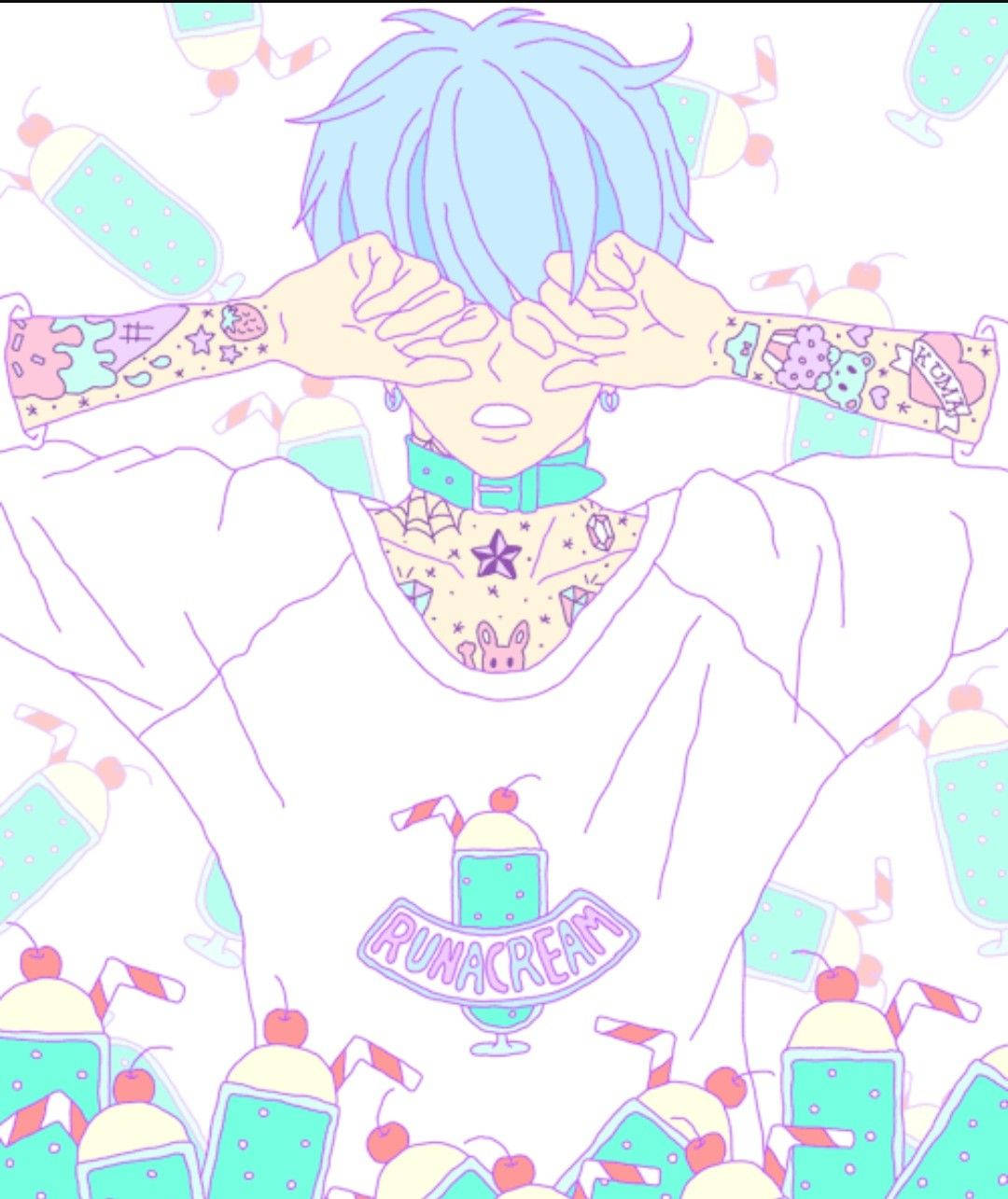 Blue-haired Aesthetic Anime Boy Cream