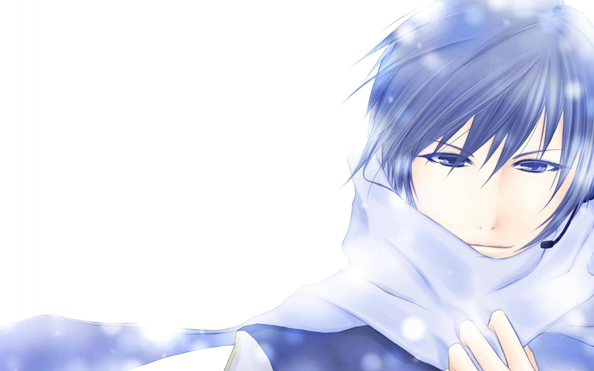 'A Cool Blue-haired Anime Boy in Winter Wonderland.' Wallpaper