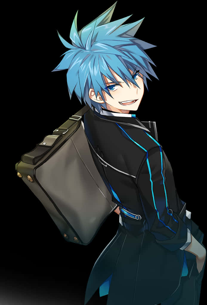 Blue Haired Anime Boy With Attitude PNG