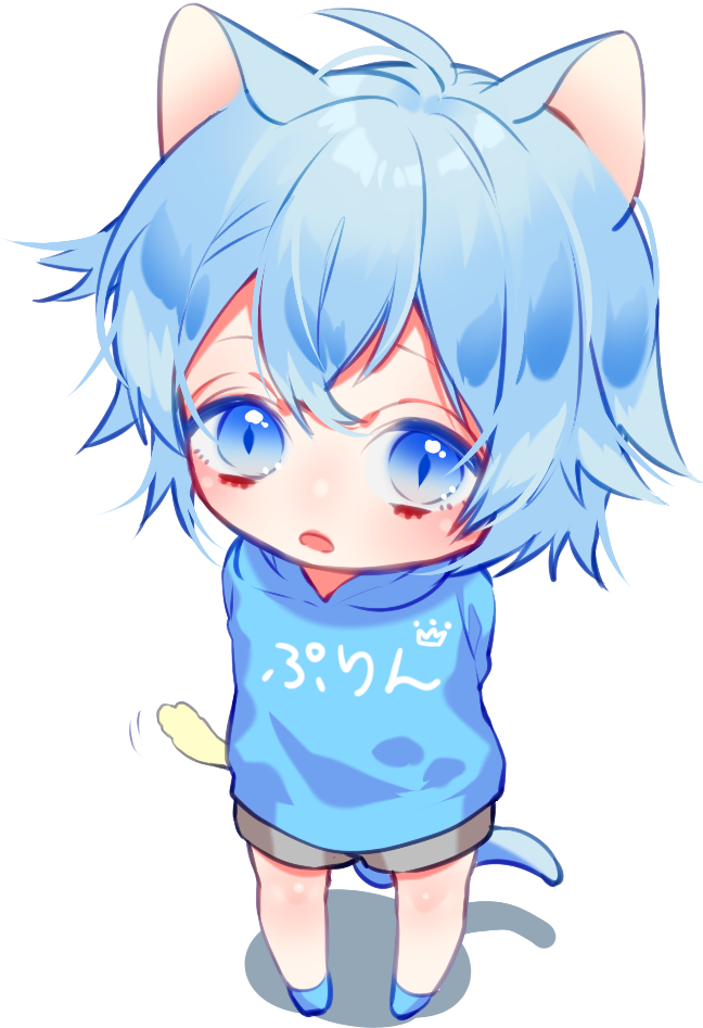Blue Haired Anime Boywith Cat Ears PNG