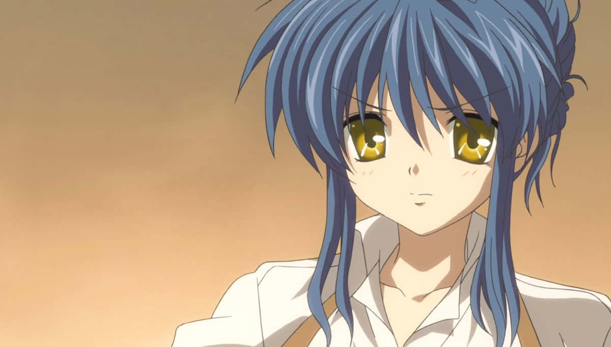 Blåhåret Anime Karakter Gyldne Øyne Bakgrunnsbildet