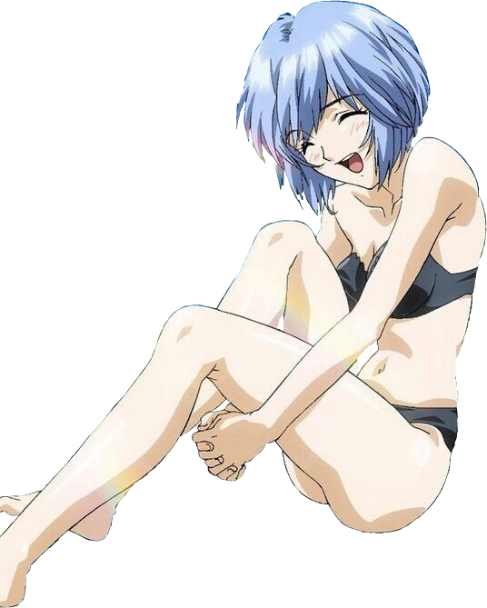 Blue Haired Anime Character Laughing PNG