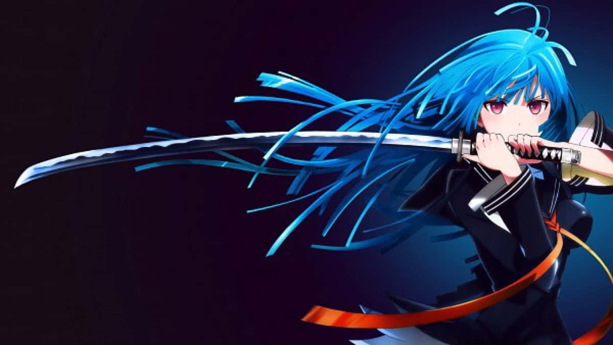 Personnage Anime Aux Cheveux Bleus Avec Épée Fond d'écran