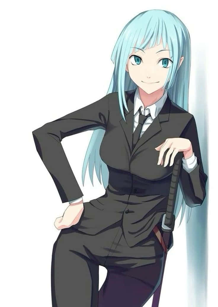 Blue Haired Anime Characterin Suit Wallpaper