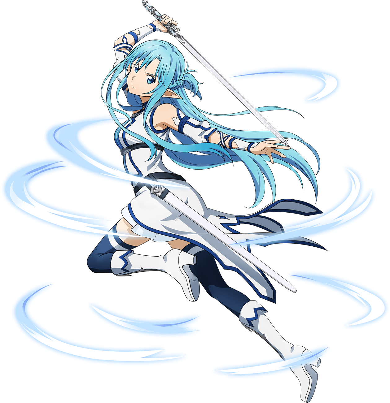 Blue Haired Anime Characterwith Sword PNG