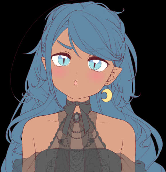 Blue Haired Anime Girl Blushing PNG