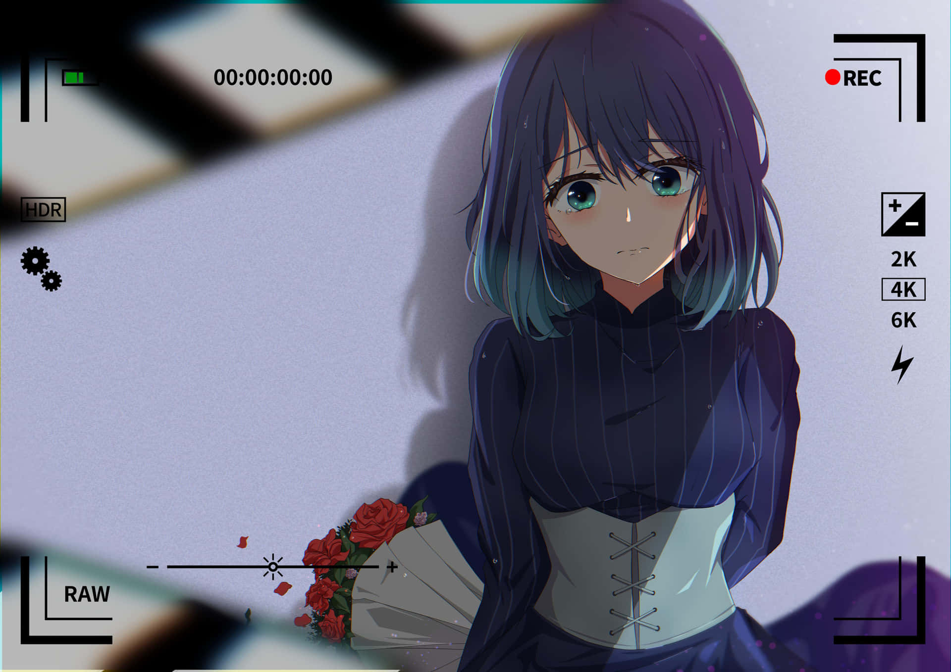 Blue Haired Anime Girl Camera Viewfinder Wallpaper