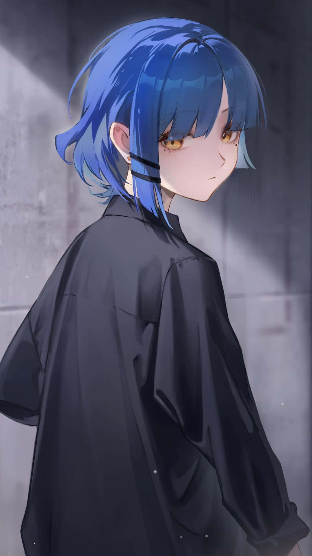 Blue Haired Anime Girl Glance Wallpaper