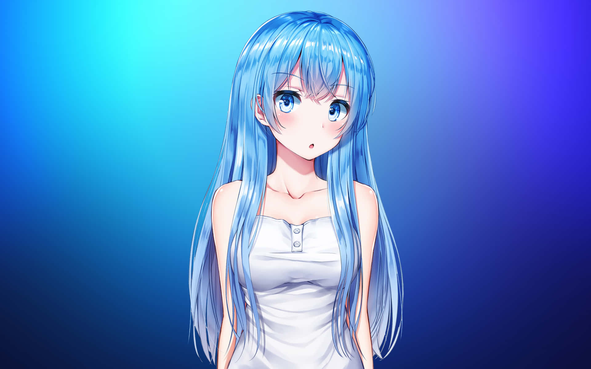 Blue Haired Anime Girl Portrait Wallpaper