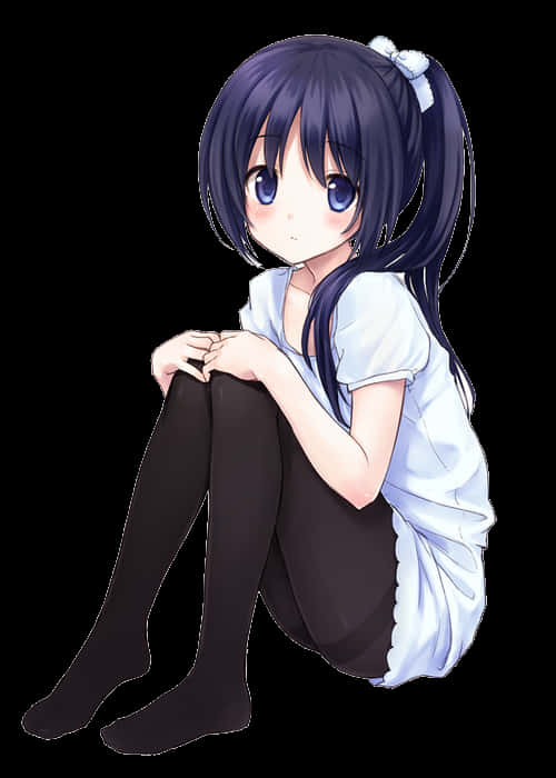 Blue Haired Anime Girl Sitting PNG