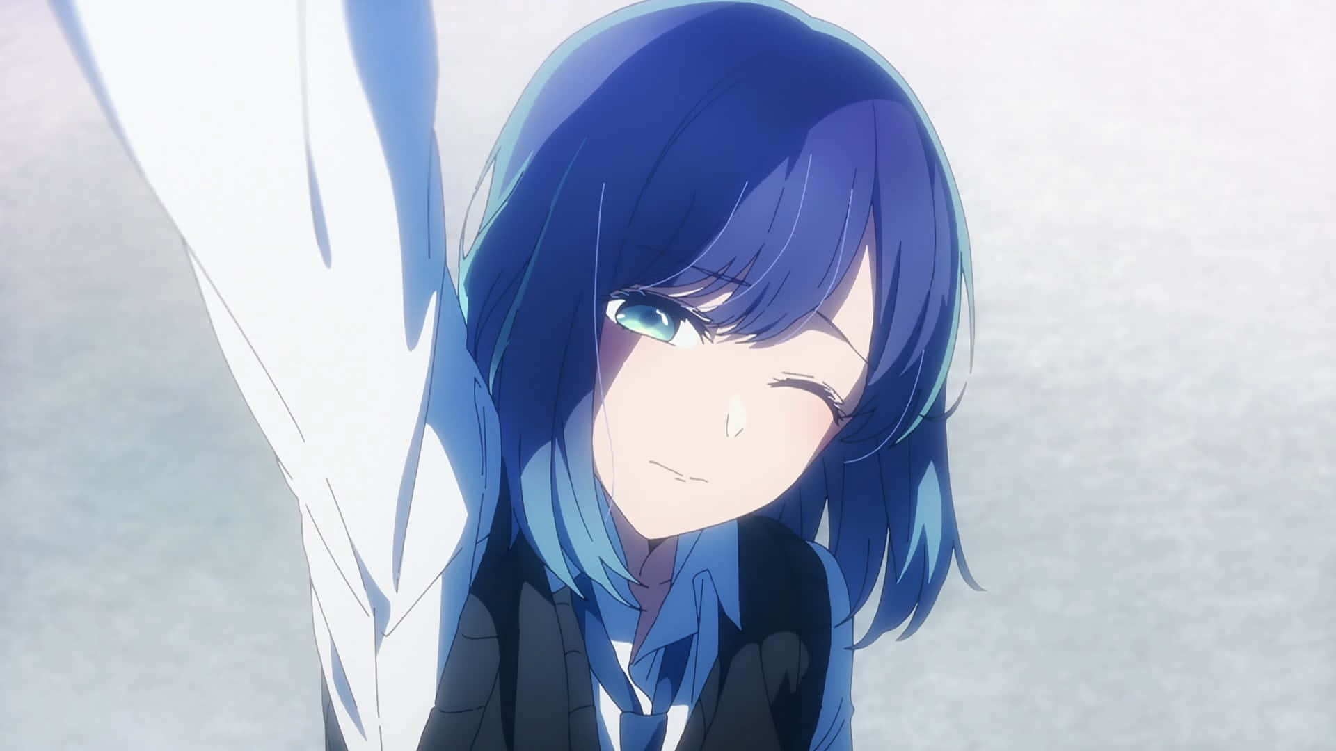 Blue Haired Anime Girl Smiling Wallpaper