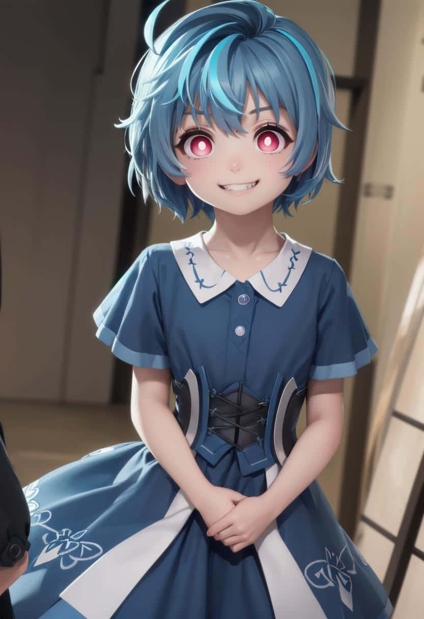 Fille Anime Aux Cheveux Bleus Souriante Fond d'écran