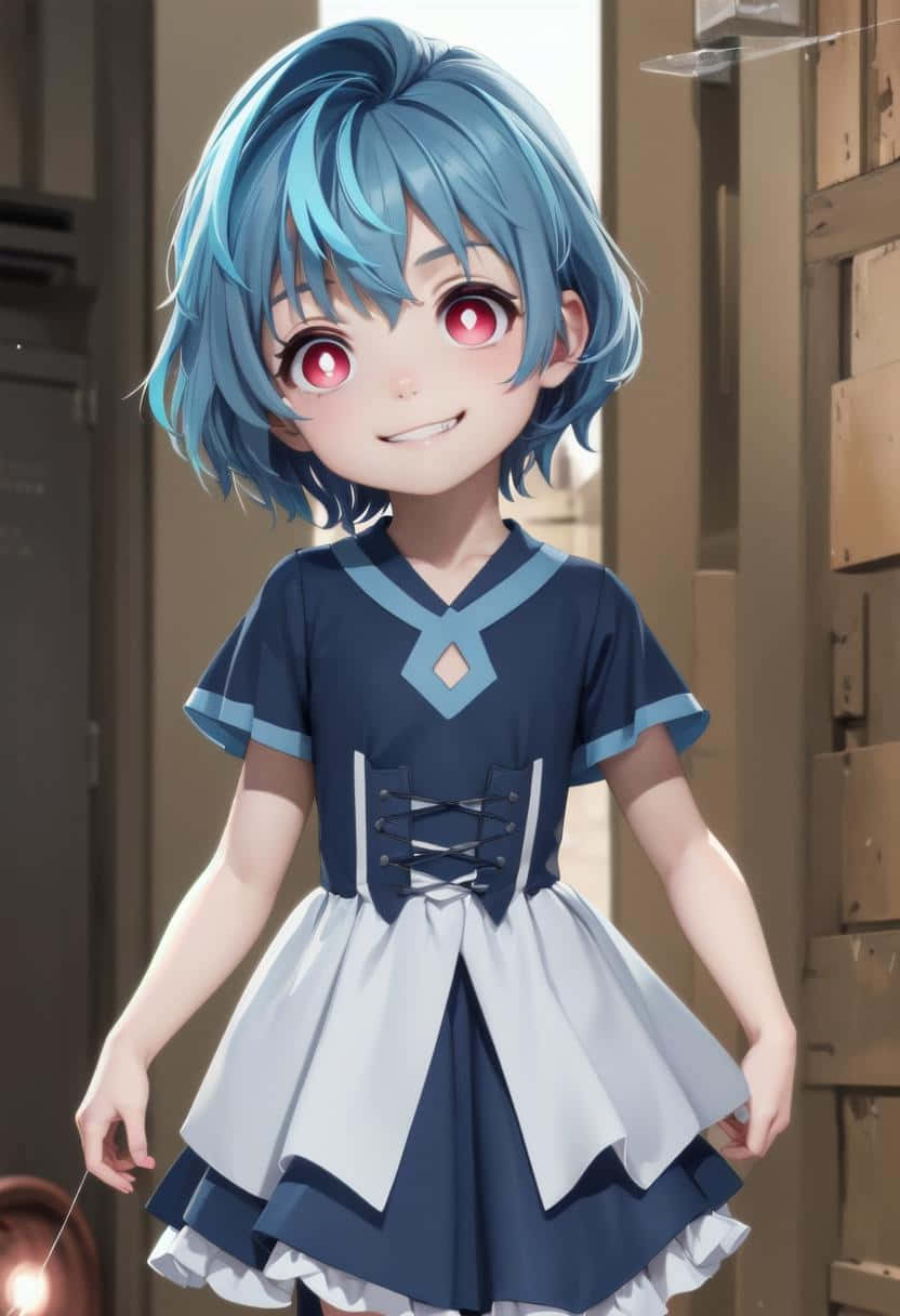 Fille Anime Aux Cheveux Bleus Souriante Fond d'écran