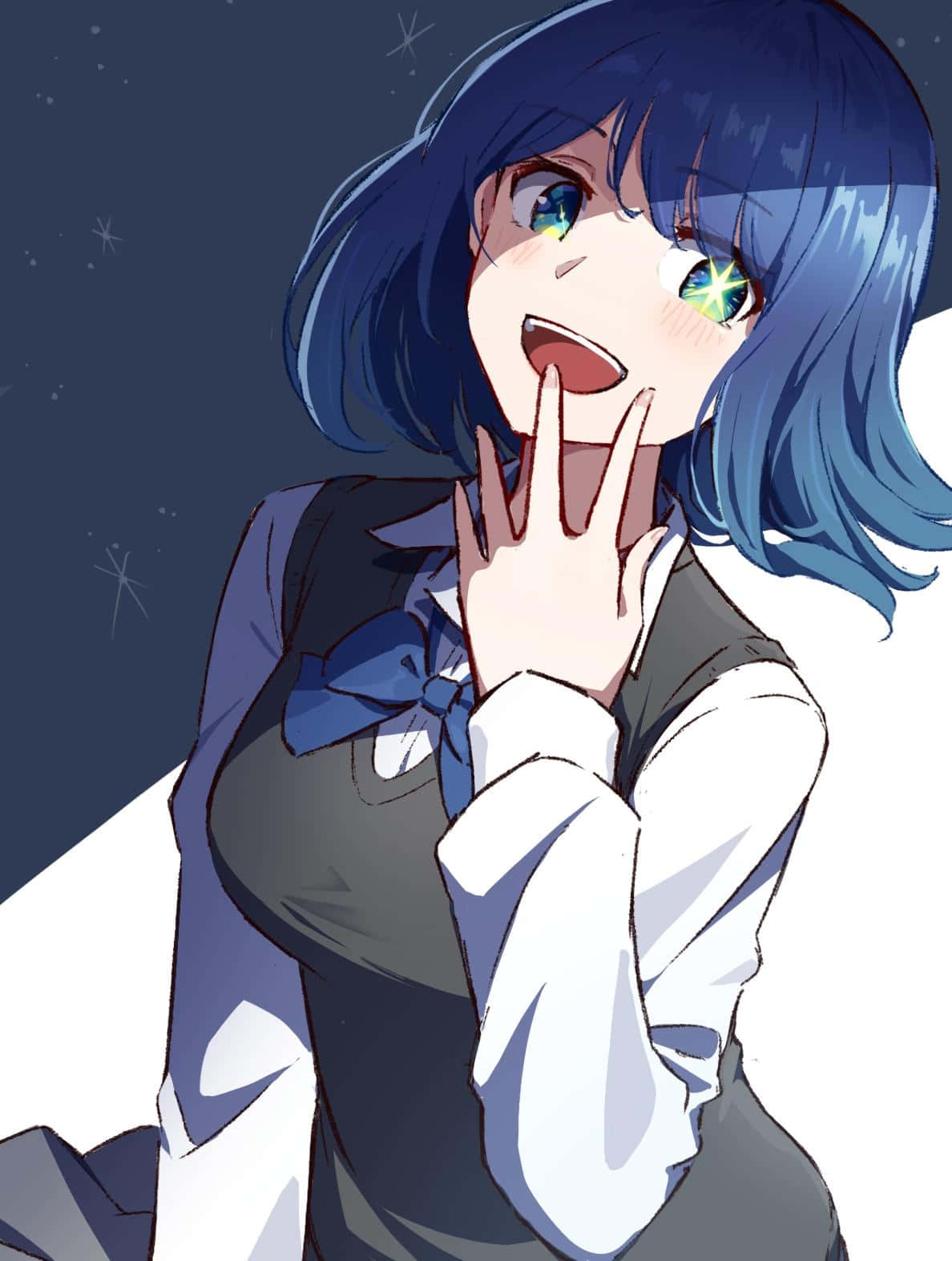 Blue Haired Anime Girl Surprised Expression Wallpaper
