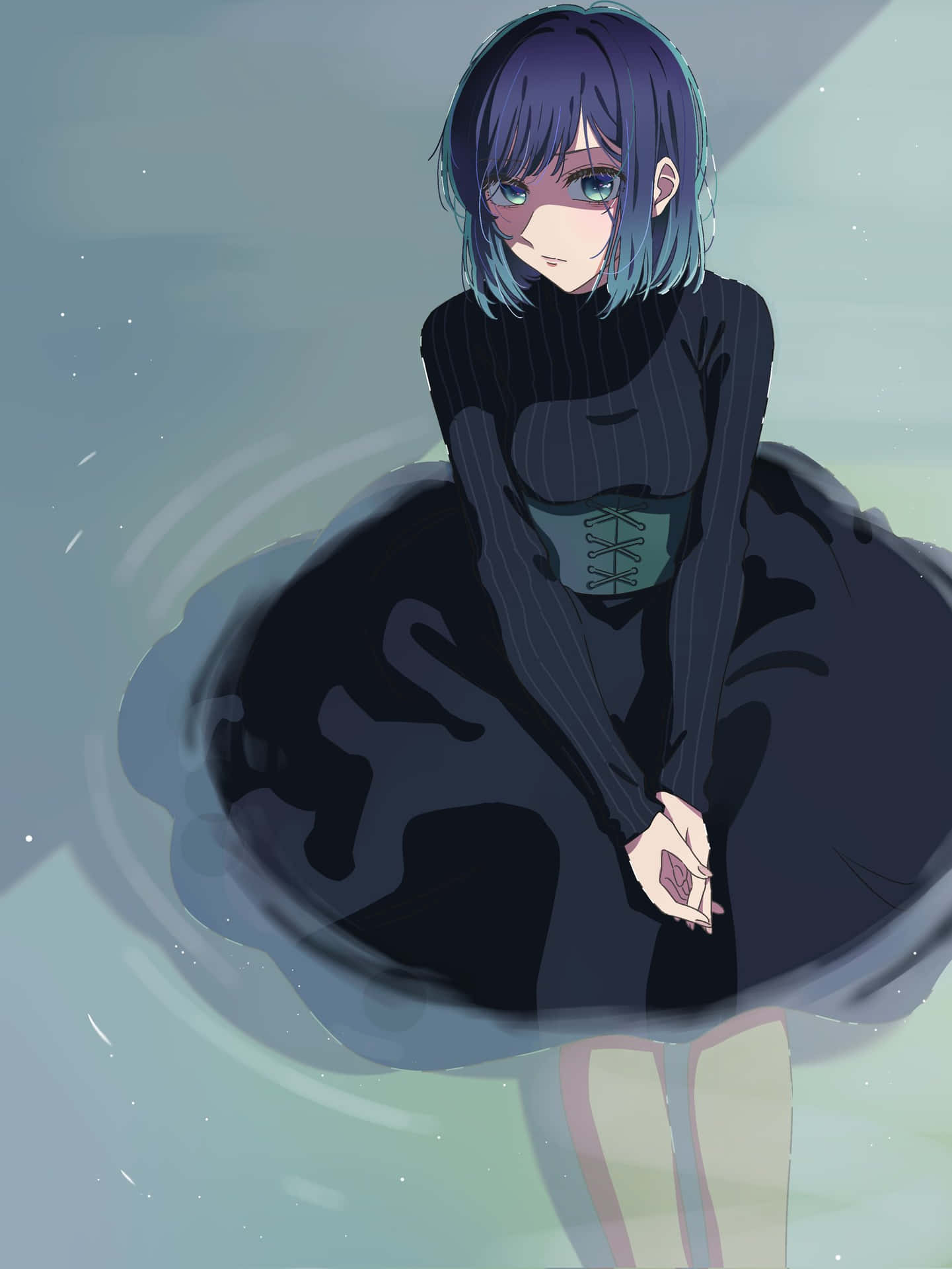 Blue Haired Anime Girlin Black Dress Wallpaper