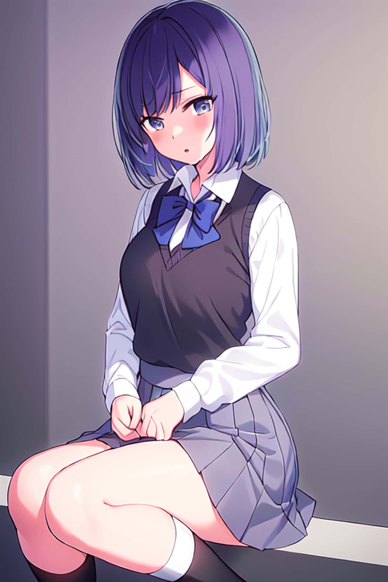Blue Haired Anime Girlin School Uniform Wallpaper