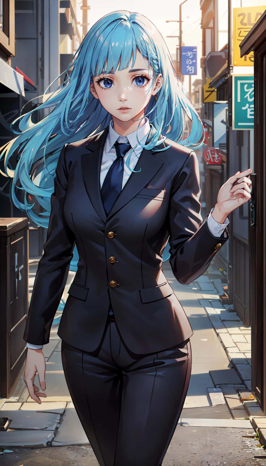Blue Haired Anime Girlin Suit Wallpaper