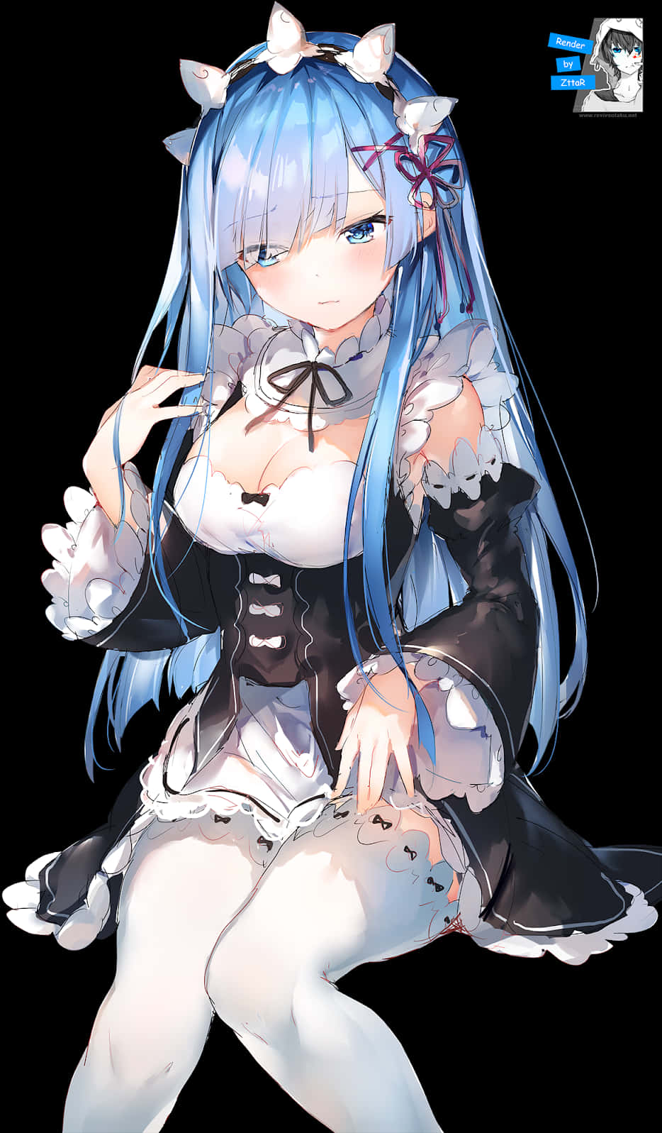 Blue Haired Anime Girlwith Long Hair PNG