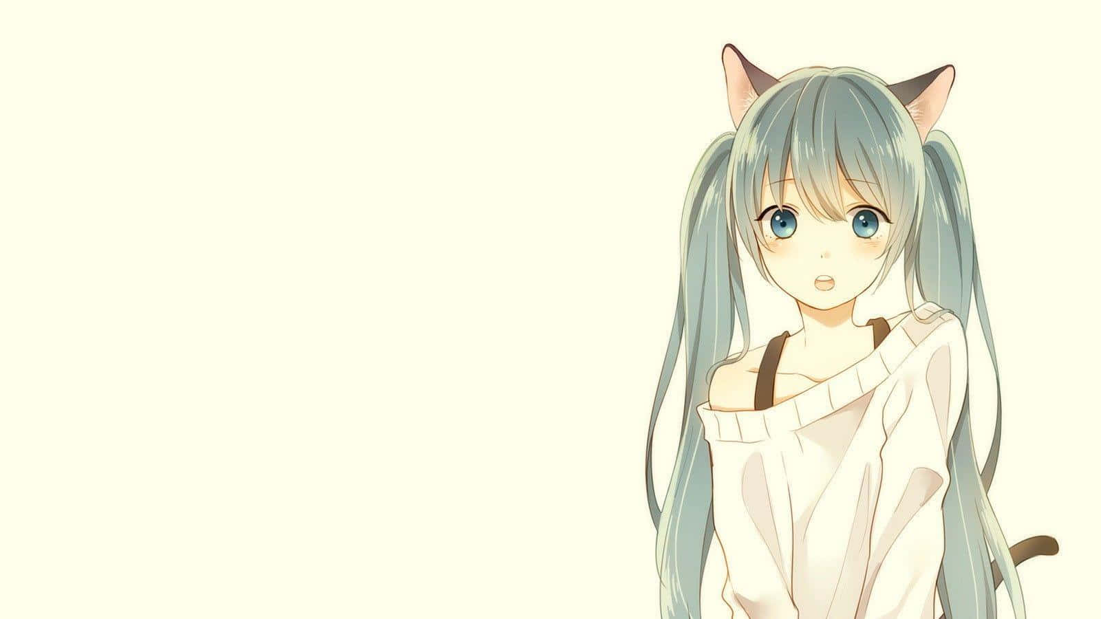 Blue Haired Anime Neko Girl Wallpaper