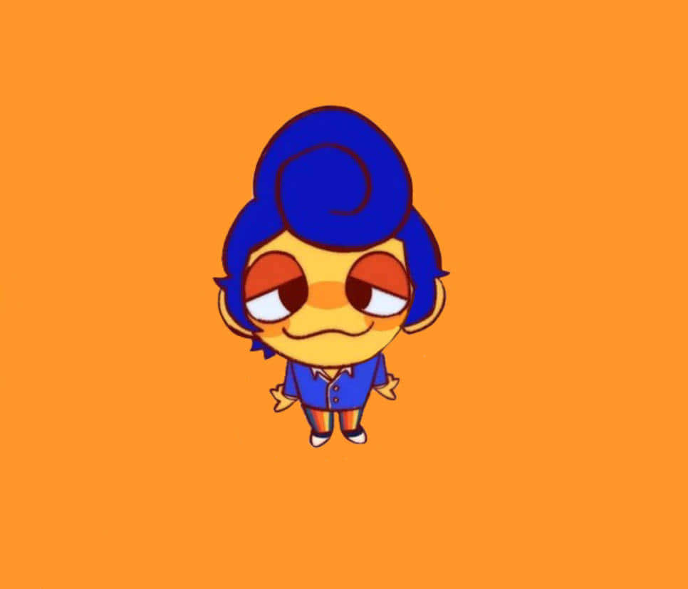 Blue Haired Cartoon Character Orange Background Wallpaper
