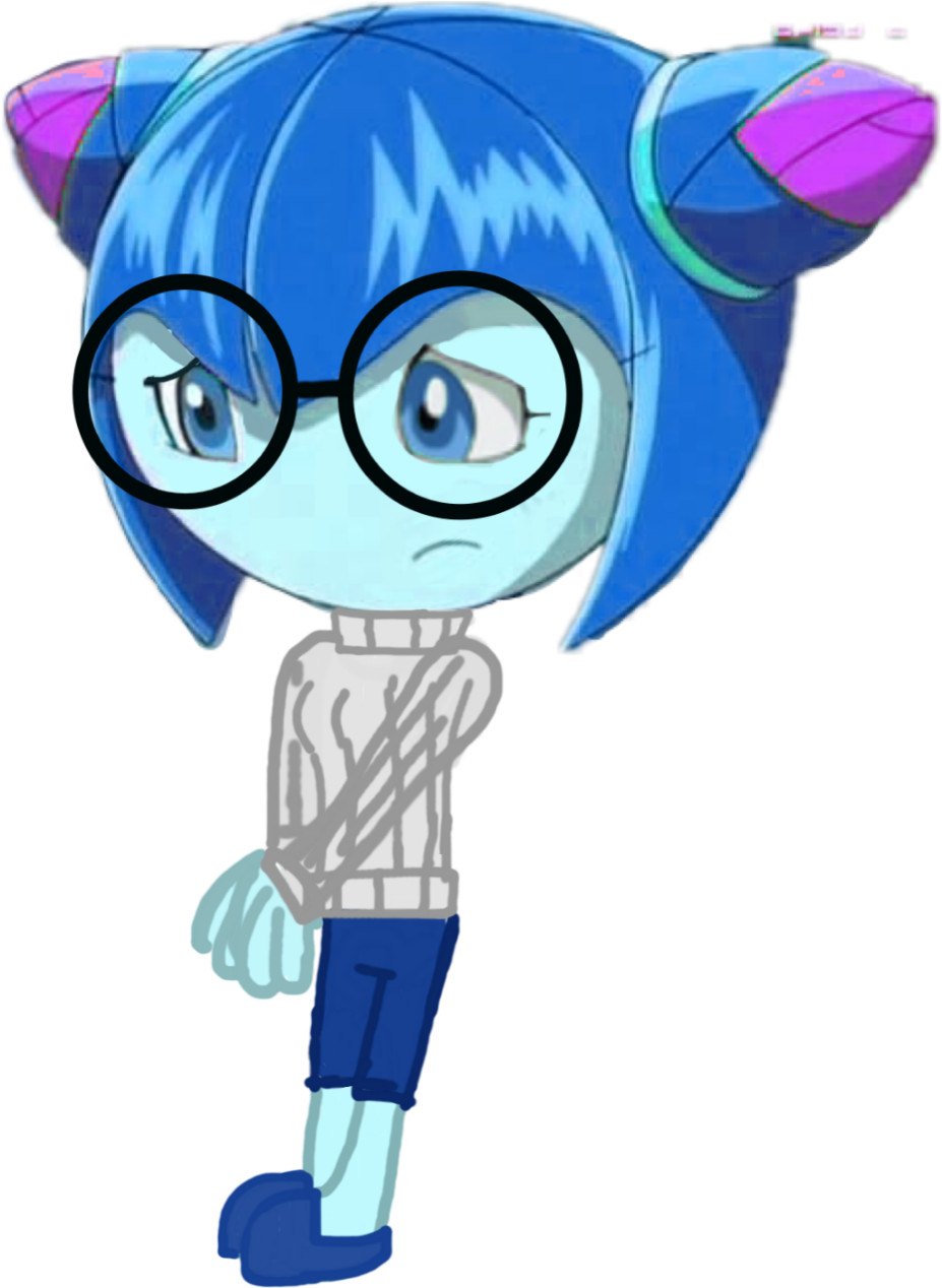 Blue Haired Cartoon Character With Glasses PNG