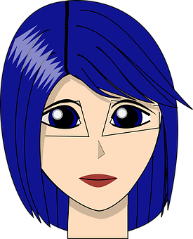 Blue Haired Cartoon Girl Portrait PNG
