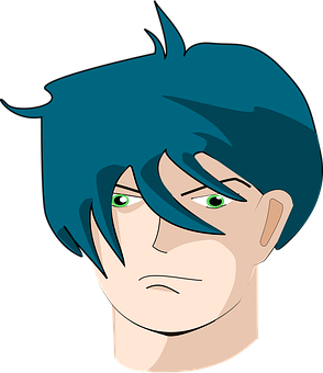 Blue Haired Cartoon Man Portrait PNG