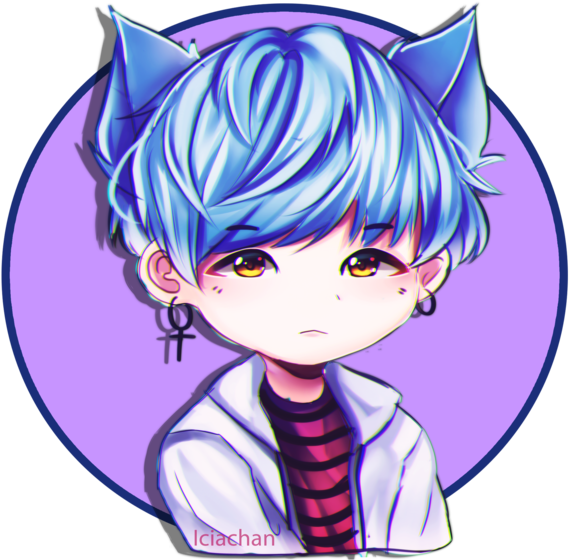 Blue Haired Chibi Characterwith Cat Ears PNG